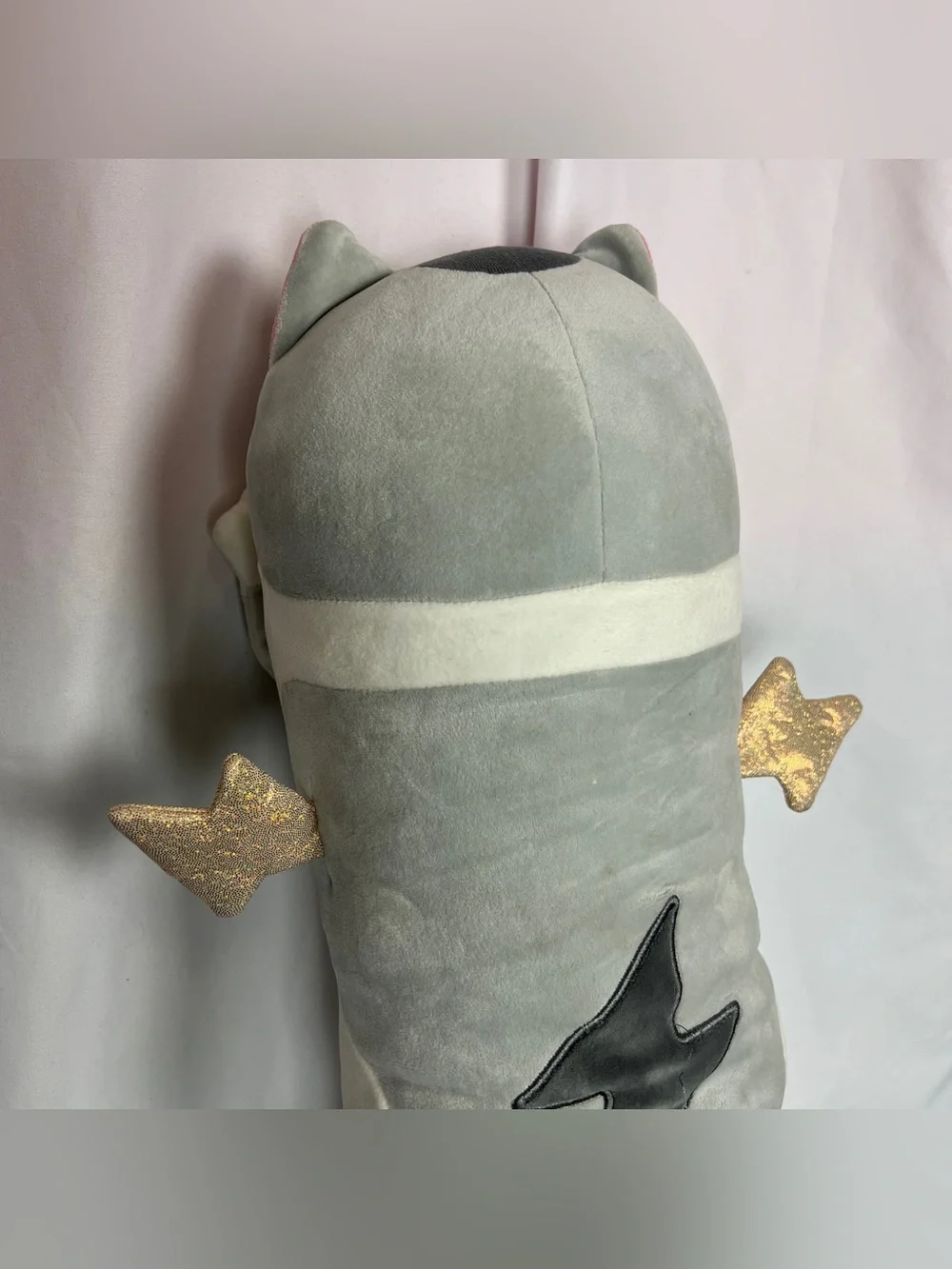Grey Long Cat Winged Lightning Bolt Plush Body Pillow